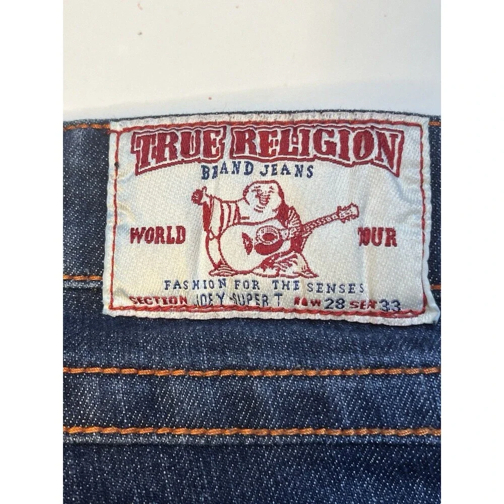True Religion Joey Super T Jeans Men's 30x32 Dark Wash Flap Pocket Orange Stitch